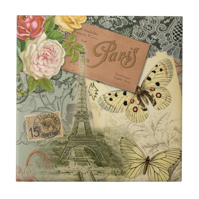 Carreau Paris France Art Antique Collage Eiffel Français (Devant)