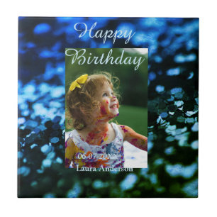 Carreau Parties scintillant bleu vert photo anniversaire d