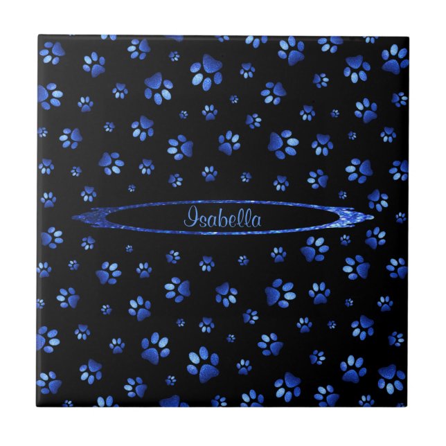 Carreau Parties scintillant bleue chien patte motif Monogr (Devant)