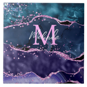 Carreau Parties scintillant bleue et violet marine Agate m