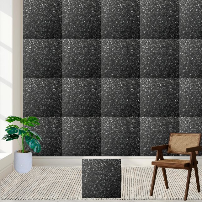 Carreau Parties scintillant d'argent noir étincelante Carr (Black Silver Glitter Sparkle Stylish Ceramic Tile)