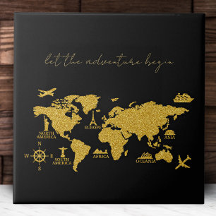Carreau Parties scintillant d'or Carte du monde sur Black 