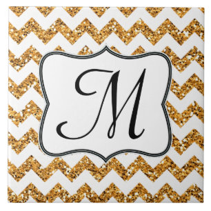 Carreau Parties scintillant d'or moderne Chevron Monogramm