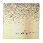Carreau Parties scintillant d'or Monogramme métallique Nom<br><div class="desc">Gold Faux Foil Parties scintillant à étincelle métallique broyée Monogramme en métal brossé Nom et carreaux en céramique initiale. Cela rend le cadeau parfait pour 16 ans,  mariage,  douche nuptiale,  anniversaire,  baby shower ou bachelorette pour quelqu'un qui aime le luxe glam et les styles chic.</div>