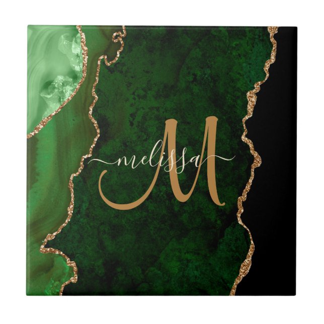 Carreau Parties scintillant d'or vert chic Agate Monogramm (Devant)