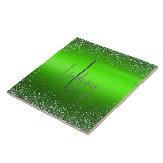 Carreau Parties scintillant en métal brossé vert Monogramm (Côté)