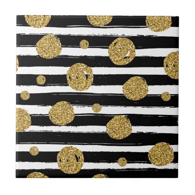 Carreau parties scintillant en or Faux points Bandes blanc (Devant)
