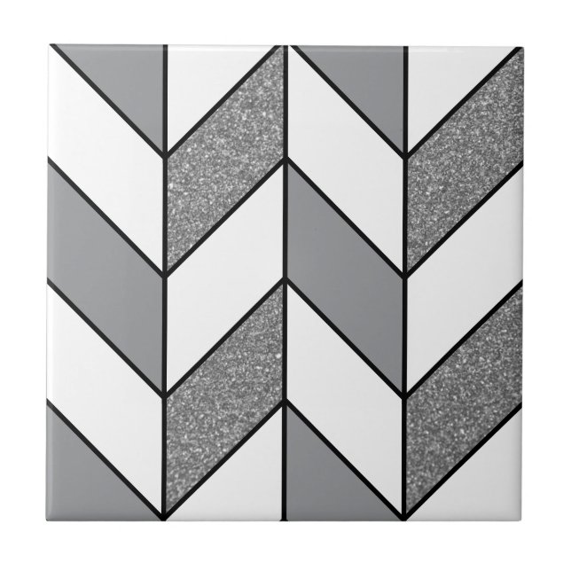 Carreau Parties scintillant gris moderne Herringbone Chevr (Devant)