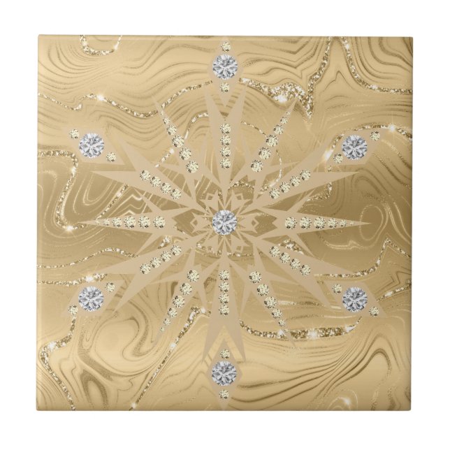 Carreau Parties scintillant Or de luxe Snowflake & Motif D (Devant)