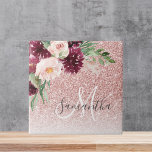 Carreau Parties scintillant rose moderne et flamme à fleur<br><div class="desc">Parties scintillant rose moderne et flamme à fleurs avec nom</div>