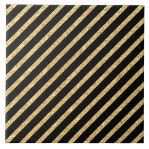 Carreau Parties scintillantes d'or et motif diagonal noir