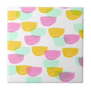 Carreau Pastel à l'aquarelle Pastèque Rose Vert Jaune Moti