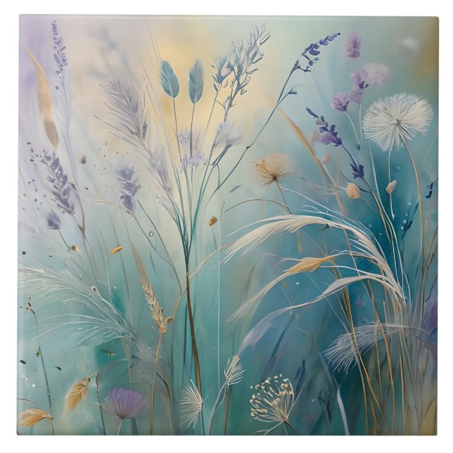 Carreau Pastel Abstrait Whispers of Nature, Herbes (Devant)