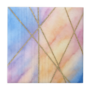 Carreau Pastel Aquarelle Motif géométrique rose, bleu