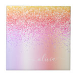 Carreau Pastel Arc-en-ciel rose or violet Parties scintill<br><div class="desc">Orange,  Or,  Pink Pastel Faux Foil Parties scintillant étincelante métallique brossé Monogramme de métal Nom et carreaux de céramique initiale. Cela rend le cadeau parfait pour 16 ans,  mariage,  douche nuptiale,  anniversaire,  baby shower ou bachelorette pour quelqu'un qui aime le luxe glam et les styles chic.</div>