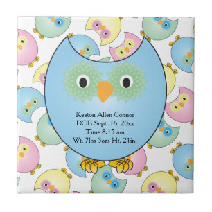 Carreau Pastel Baby Owl Nursery Thème en bleu