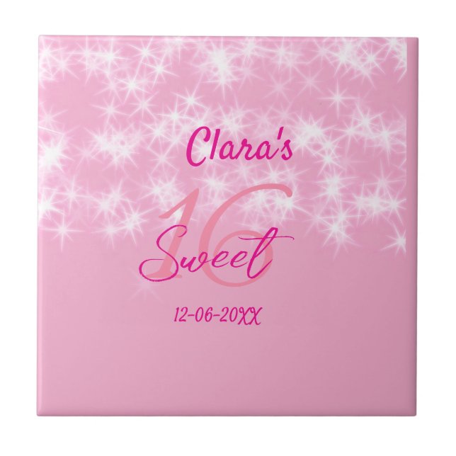 Carreau Pastel bébé rose doux 16 anniversaire ajouter nom  (Devant)