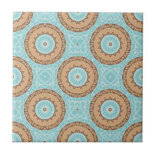 Carreau Pastel Blue & Camel Brown Marocain Mosaic Motif