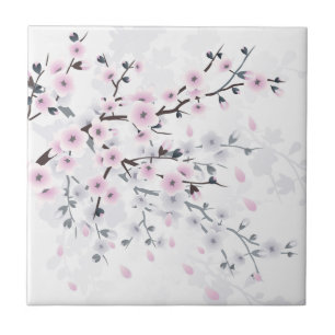 Carreau Pastel Cherry Blossom Floral Illustration