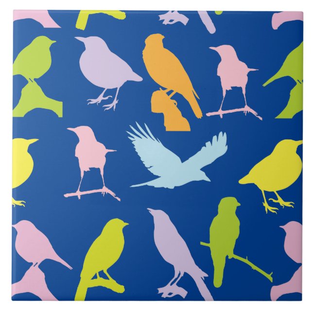 Carreau Pastel Coloured Variété d'oiseaux Motif (Devant)