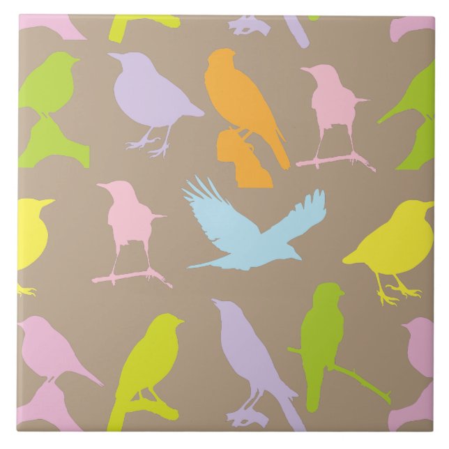 Carreau Pastel Coloured Variété d'oiseaux Motif (Devant)