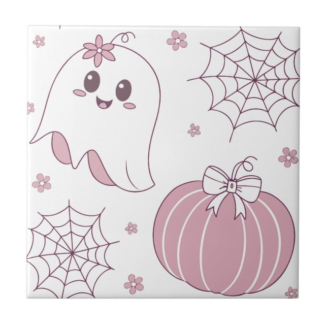 Carreau Pastel Pink Halloween Motif sans couture (3) (Devant)