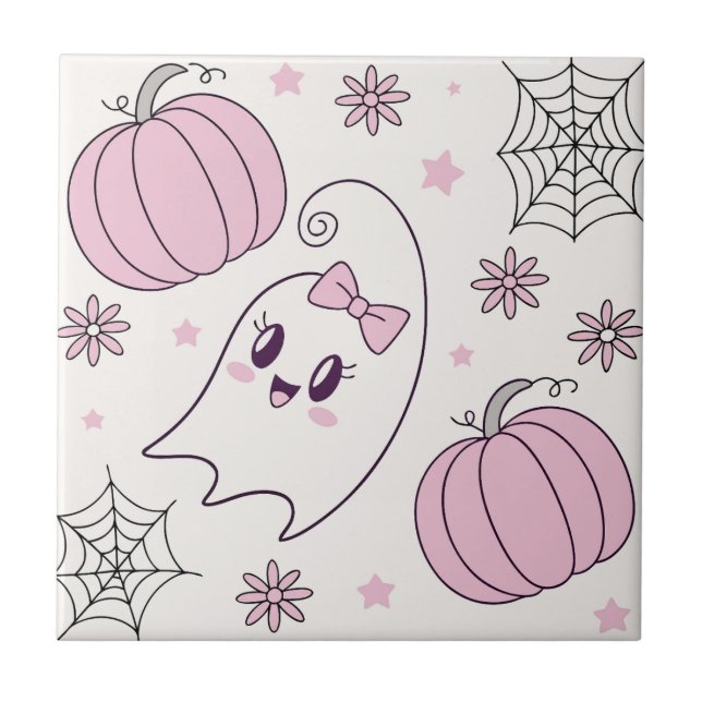 Carreau Pastel Pink Halloween Motif sans couture (4) (Devant)