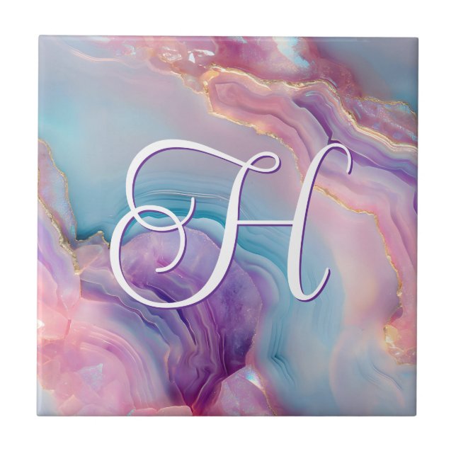 Carreau Pastel Purple Blue Rose Agate Monogramme (Devant)