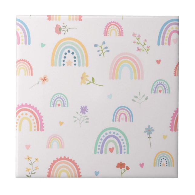 Carreau Pastel Rainbows Coeurs Fleur sauvage Petite infirm (Devant)