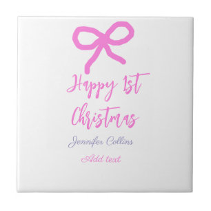 Carreau Pastel rose violet heureux 1er Noël bow name da
