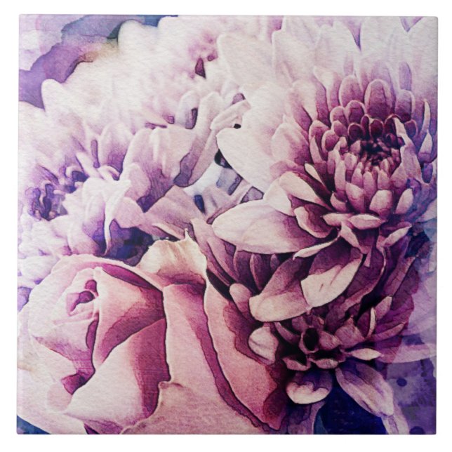 Carreau Pastel rose violet Rose Chrysanthème Fleurs (Devant)