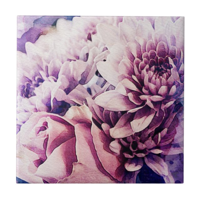 Carreau Pastel rose violet Rose Chrysanthème Fleurs (Devant)