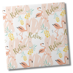 Carreau Pastel Tropical Pink Flamingo Motif