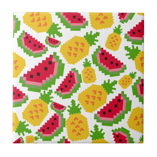 Carreau Pastèque tropicale et Motif Pixel d'ananas (Devant)