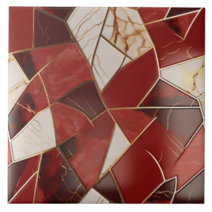 Carreau Patchwork à effet de marbre rouge et ivoire