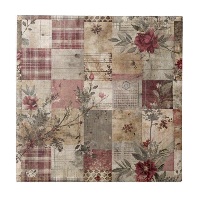 Carreau Patchwork Botanique Rustique Vintage (Devant)