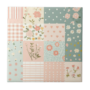 Carreau Patchwork de jardin vintage en rose poussiéreux et