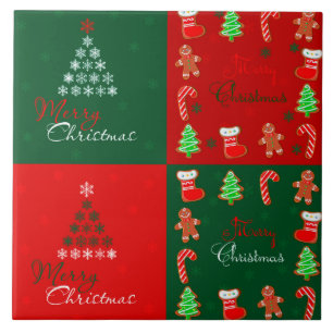 Carreau Patchwork de Joyeux Noël en le vert et le rouge