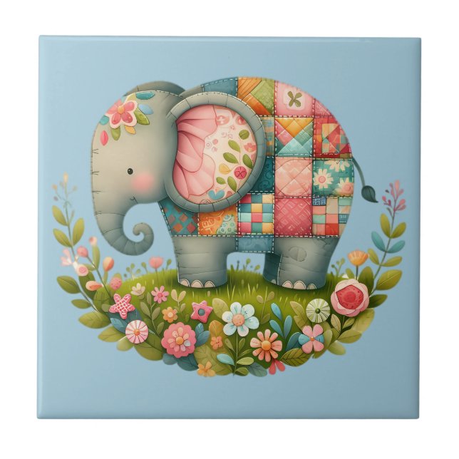Carreau Patchwork Elephant Floral Meadow Charm (Devant)