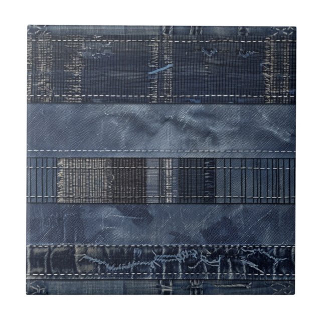 Carreau Patchwork en denim indigo rustique (Devant)