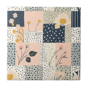 Carreau Patchwork Floral de Campagne Moderne en Rose et Bl