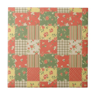 Carreau Patchwork Gingham Floral Aspect Maison de Campagne