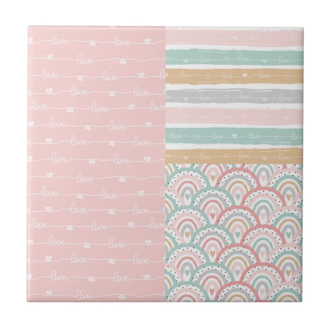 Carreau Patchwork Love Hearts Rainbow Pastel Carrelage en  (Devant)
