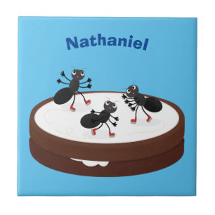 Carreau Patinage sur glace de fourmis joyeuses sur dessin