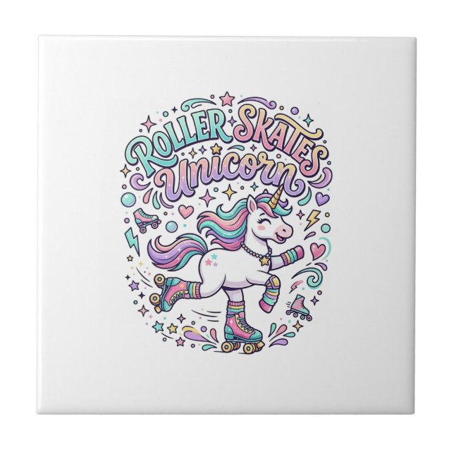 Carreau Patins à roulettes Licorne Graphisme de style rétr (Devant)