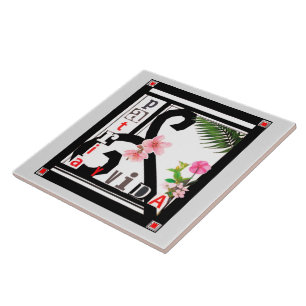Carreau Patria y Vida Black Frame Fleurs roses