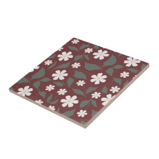 Carreau Patrimoine Moderne Daisy Floral Rouge Foncé & Vert
