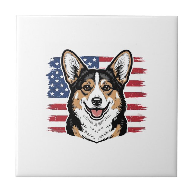Carreau Patriotic Corgi American Flag Vintage Vector Desig (Devant)