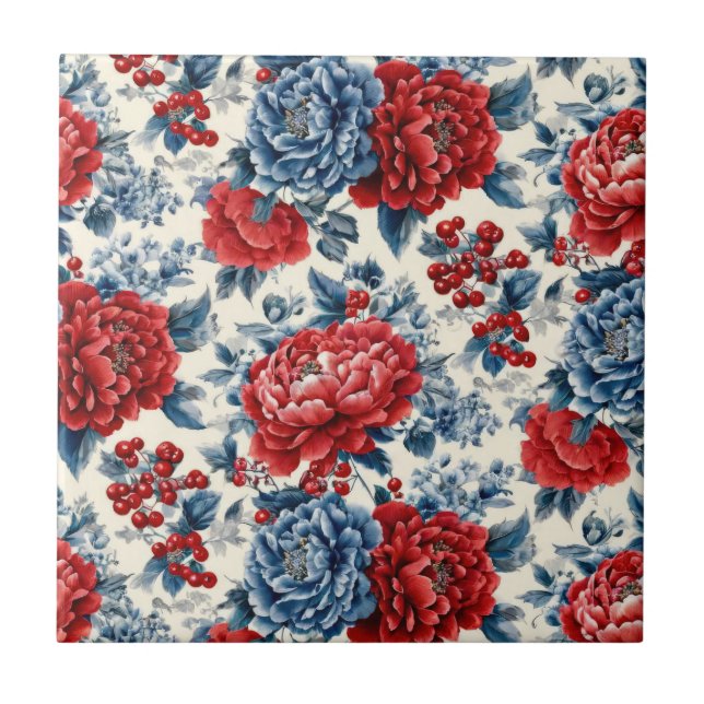 Carreau Patriotic Red Blue White Floral (7) (Devant)