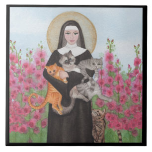 Carreau Patron de Saint Gertrude de chats Aquarelle fronti